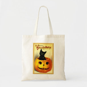 Tote Bag Chat d'Halloween assis dans une citrouille Jack O 