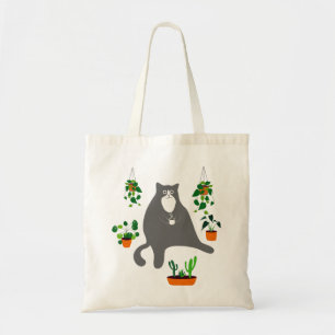 Tote Bag Chat Drôle Avec Plantes, Plante Amoureux Cadeau