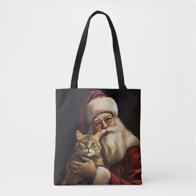 Tote Bag Chat du Bengale avec Noël du Père Noël (Devant)