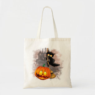 Tote Bag Chat effrayé par Citrouille Fun Halloween caractèr
