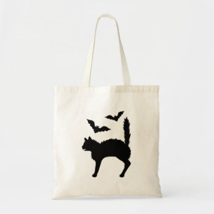Tote Bag Chat effrayé silhouette noire avec chauves-souris