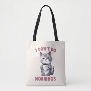 Tote Bag Chat en colère - Je ne fais pas les matins