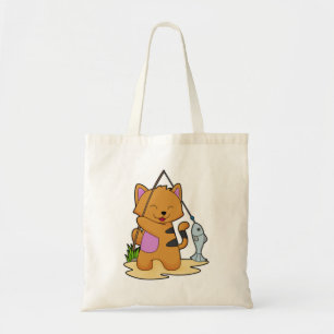 Tote Bag Chat en Fisher avec la baguette de pêche et le poi