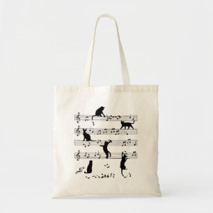 Tote Bag Chat Et Musique Don, Chat Jouer Note Musique