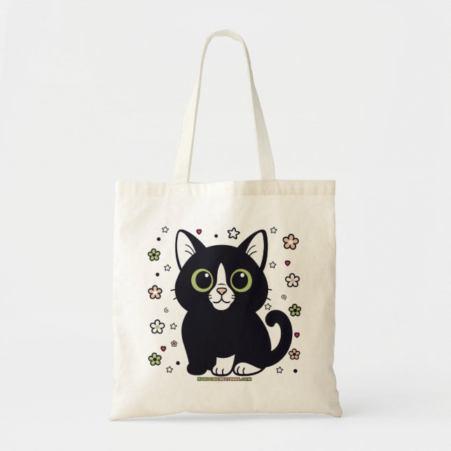 Tote Bag Chat floral en boîte gras (Devant)