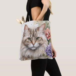Tote Bag Chat floral mignon et coloré