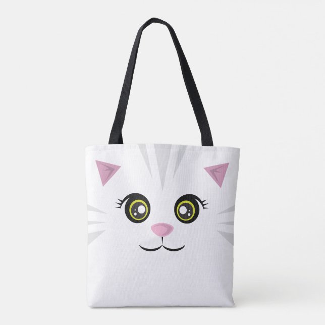Tote Bag Chat Fourre-tout - rayures grises (Dos)