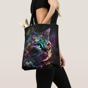 TOTE BAG CHAT GALAXY SOMBRE IMPRESSIONNISTE AVEC ÉTOILES
