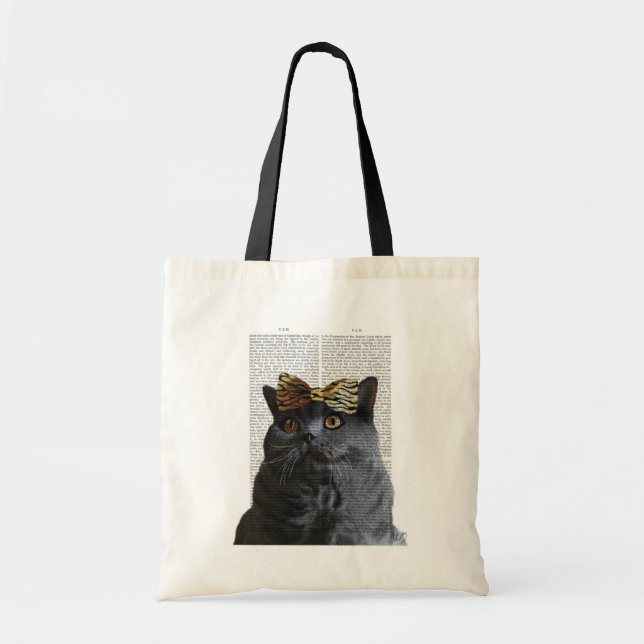 Tote Bag Chat gris avec chèvre léopard (Devant)