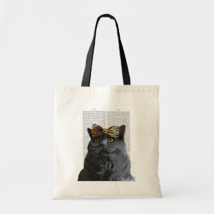 Tote Bag Chat gris avec l'arc de léopard