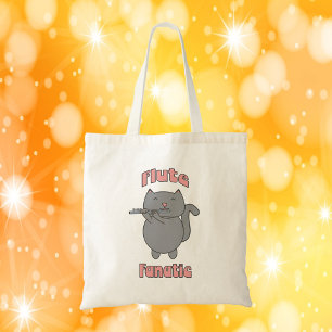 Tote Bag Chat Gris Jouant de la Flûte – Cadeau Drôle pour M