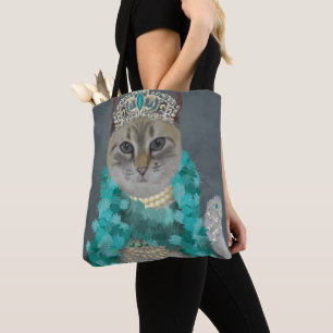 Tote Bag Chat gris   Orné De Portrait De Cloches