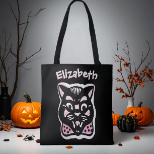 Tote Bag Chat Halloween personnalisé Dark n Pink Trick ou T
