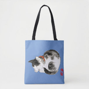 Tote Bag Chat japonais couché noir et blanc