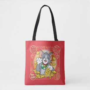Tote Bag Chat Jerry chanceux avec des systèmes d'or