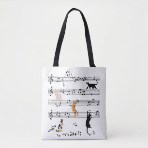 Tote Bag Chat Jouer Note Musique, Naughty Cadeau Chat, Chat