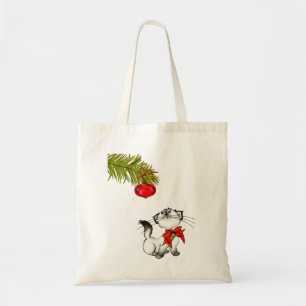 Tote Bag Chat Kitty En Jeu Dans Une Bow De Noël Rouge