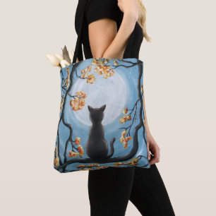 Tote Bag Chat lunatique dans la peinture de Pleine lune