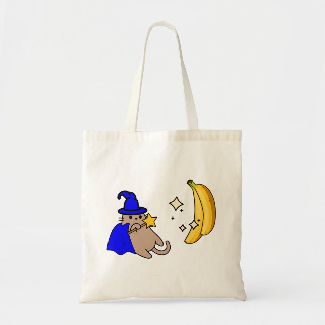 Tote Bag Chat Magicien Créer des bananes avec baguette magi (Devant)