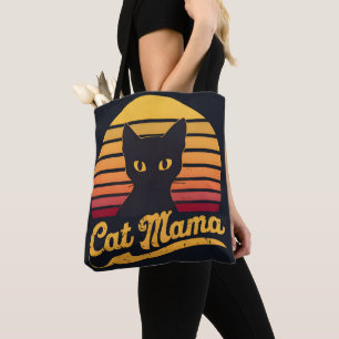 Tote Bag Chat Mama Sunset Silhouette d'un chat noir
