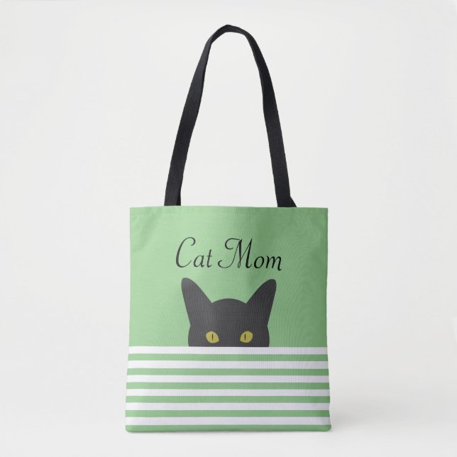 Tote Bag Chat Maman Peeking Chat Noir Épaule verte (Devant)