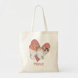 Tote Bag Chat Manx Aquarelle Kitty Coeur rose