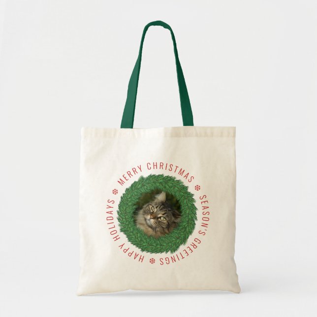Tote Bag Chat mignon dans la couronne de Noël Photo personn (Devant)