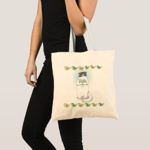 Tote Bag Chat mignon drôle avec petits oiseaux Cadeau Amour