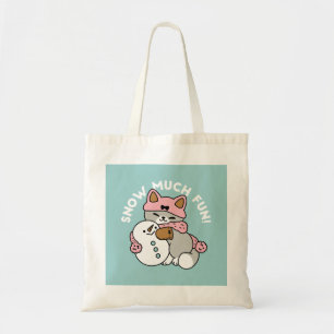 Tote Bag Chat mignon en Engin à neige avec Art Snowman