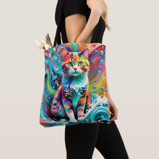 Tote Bag Chat multicolore coloré 759 Vague d'eau