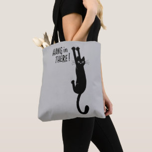 Tote Bag Chat noir amusant, accroche-toi là ! Humoristique