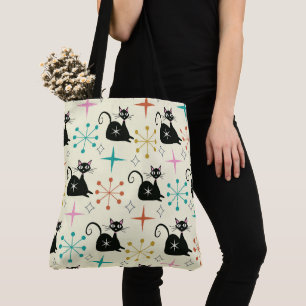 Tote Bag Chat noir atomique du milieu du siècle avec explos