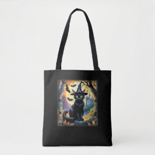 Tote Bag Chat noir Casquette Halloween Pleine lune chauves-