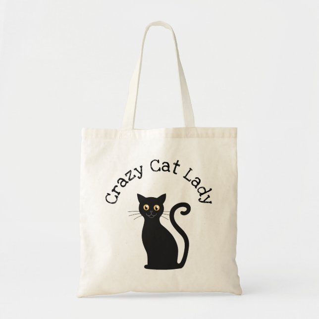 Tote Bag Chat noir de dame folle de chat (Devant)