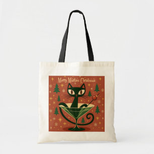 Tote Bag Chat noir de Noël Martini du milieu du siècle