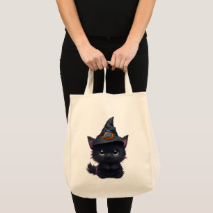 Tote Bag Chat noir d'Halloween blanc mignon