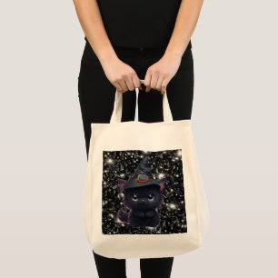 Tote Bag Chat noir d'Halloween blanc mignon