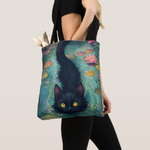 Tote Bag Chat noir drôle est en train de nager
