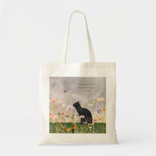 Tote Bag Chat noir en fleurs