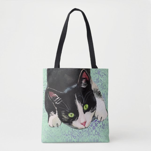 Tote Bag Chat noir et blanc de smoking (Devant)