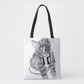 Tote Bag Chat noir et blanc drôle dans l'illustration