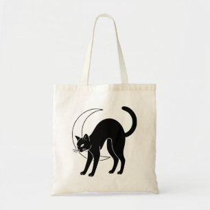 Tote Bag Chat noir et lune croissante en dessin au trait