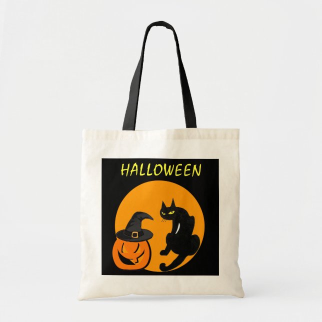 TOTE BAG CHAT NOIR HALLOWEEN PARTY (Devant)