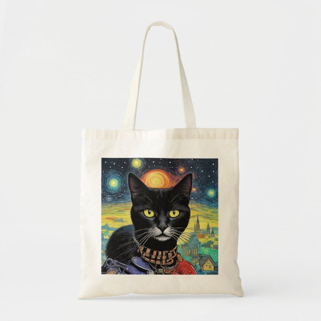 Tote Bag Chat noir la nuit 5 (Devant)