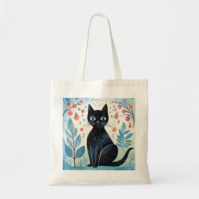Tote Bag Chat noir mignon dans les tons naturels Cool (Devant)