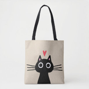 Tote Bag Chat noir mignon  Kitten au coeur de Valentine