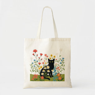 Tote Bag Chat noir parmi les Fleurs sauvages colorés - Cott