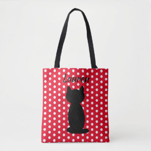 Tote Bag Chat noir personnalisé Pois Silhouette