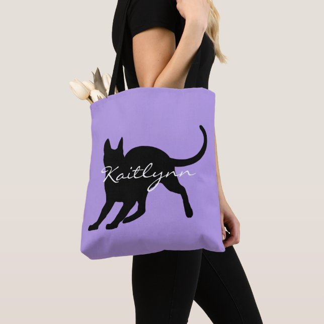 Tote Bag Chat noir sur la lavande (De près)
