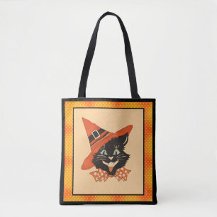 Tote Bag Chat noir vintage Halloween - Casquette sorcier or
